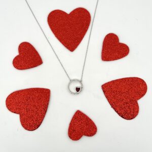 10K White Heart-Shaped Greenland Ruby and Diamond Necklace