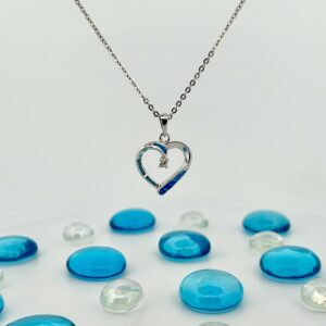 Sterling Opal Heart Necklace with Cz