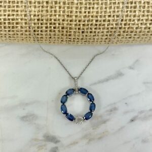 14K White Sapphire Necklace with Diamond Accent